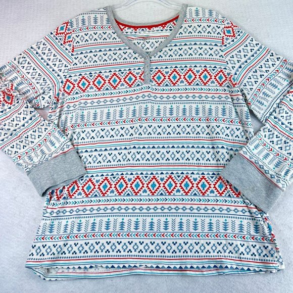 CUDDL DUDS Womens XXL Nordic Fair Isle Hearts Long Sleeve Soft Cozy Top Shirt - Picture 2 of 10